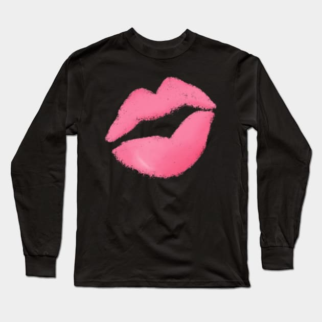 Fun pink lipstick kiss print Long Sleeve T-Shirt by katevcreates